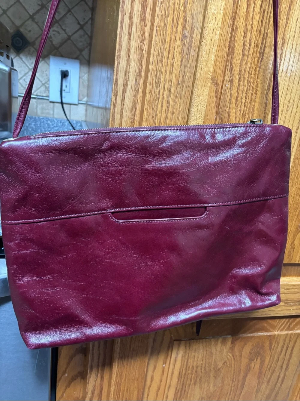 HOBO Ziggy Burgundy Leather Shoulder Bag with Slim Strap